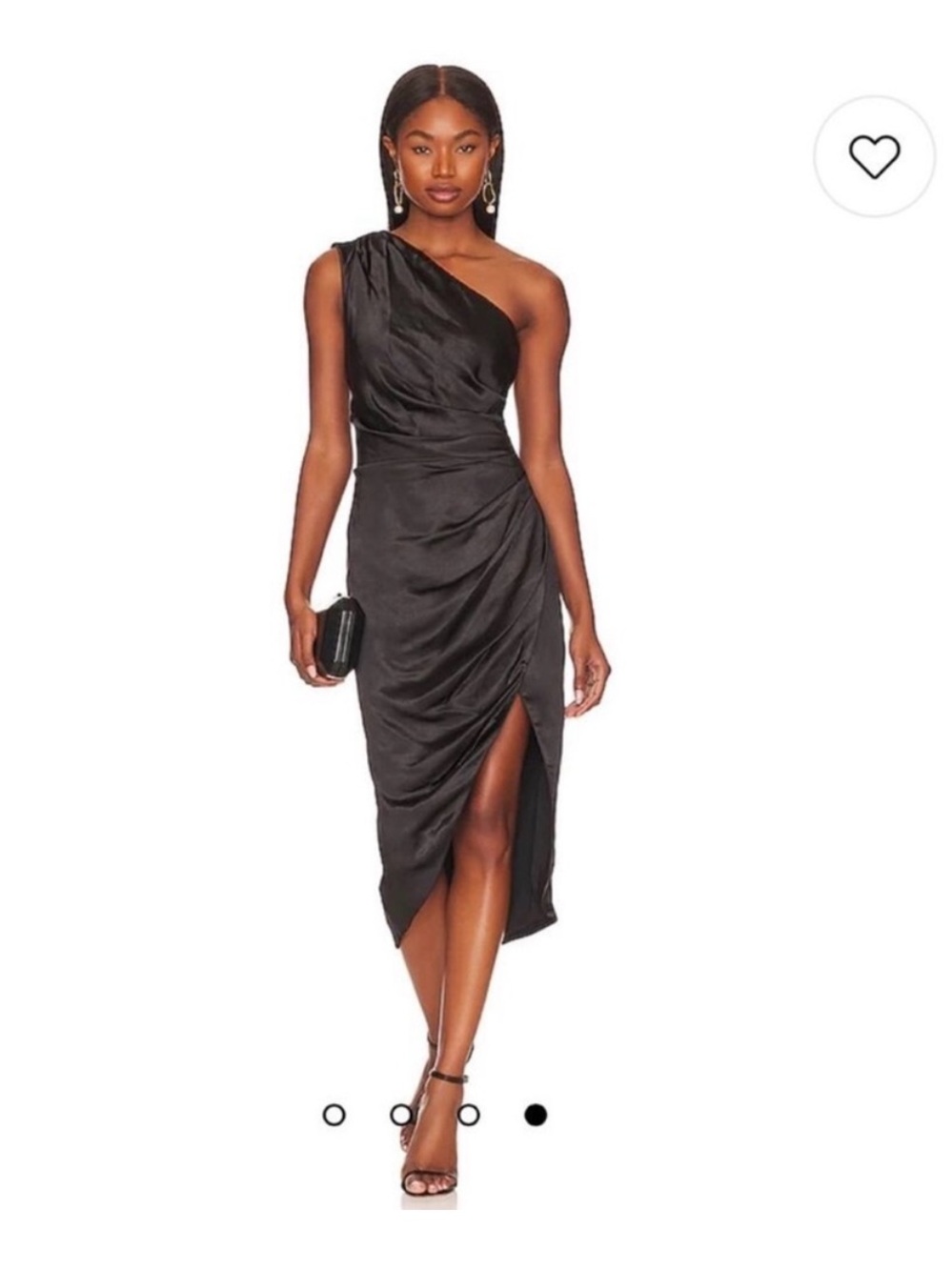 elliatt cassini black satin one shoulder ruched midi cocktail dress size XS NEW